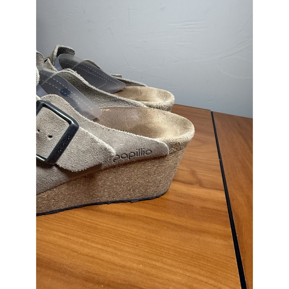 Birkenstock Papillio Fanny Wedge Suede Clogs Warm Sand EU 39 - Picture 3 of 8